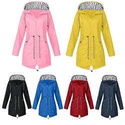 Fahrradjacke Damen Wasserdicht Atmungsaktiv Grosse Grössen 3XL 4XL 5XL Regenjacke Gelb Pink Regenparka Tailliert Damen-Jacken Lang Outdoorjacke mit Kapuze Regenjacken Übergangsjacke Wanderjacke von Kashyke