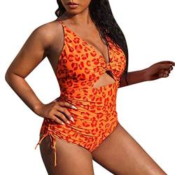 Kashyke Bandeau Bikini Damen obe Frauen Rückenlose Baden Leoparden einteilig Bohnengard-Anzug Plus Sexy-Größe Bedruckte Badeanzüge Bandeau Bikini Damen obe (Orange-@, L) von Kashyke