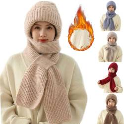 Kashyke Kapuzenschal Damen Winter Schal mit Kapuze Schalmütze Mützenschal Kaputzenschal Frauen Winddichte Pullovermütze Winter Warm Strick Mütze mit Schal Mütze Wintermütze 2 In 1 (Grau) von Kashyke