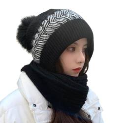 Kashyke Kapuzenschal Damen Winter Schal mit Kapuze Schalmütze Mützenschal Kaputzenschal Frauen Winddichte Pullovermütze Winter Warm Strick Mütze mit Schal Mütze Wintermütze 2 In 1 (Schwarz) von Kashyke