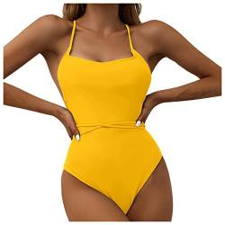 Kashyke high Waist Bikini Damen Schlankes Frauensteck one- konservative Badeanzug Farbe reizvolle schlanke Hohe Feste Taille Badebekleidung String Bikini Damen (Yellow #0, M) von Kashyke