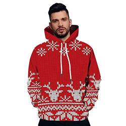 Rot Weihnachtspullover Herren 3XL 4XL 5XL Christmas Sweater Übergröße Weihnachtspulli mit Rentier Druck Weihnachts Hoodie Große Größen Kapuzenpullover Lustige Weihnachts Pullis Pullover von Kashyke