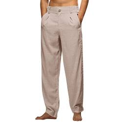 Sommerhose Herren,Leinenhose Herren Lang Sommer Leicht Leinen Hosen Herrenhosen Yoga Hosen mit Gummizug Taschen Dünn Bequeme Freizeithose Yogahose Leinenhosen für Männer Strandhose Weiße Loose Fit von Kashyke