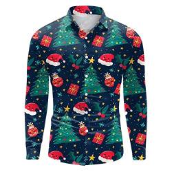 Weihnachtshemd Herren Langarm Lustig Christmas Hemd Ugly Button Up Xmas Hemd Weihnachts Herrenhemd 3XL Baumwolle Weihnachten Hemd Slim Fit Rentier Freizeithemd Christmas Shirt Männer von Kashyke