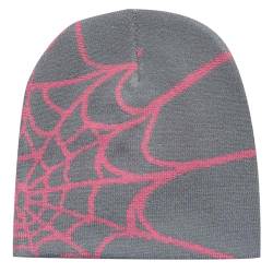 Y2k Beanie Mütze Herren Damen Teenager Y2k Cap Winter Knit Skater Beanie Mütze Hip Hop Strickmützen Baumwolle Spider MEA Culpa Printed Y2k Beanie Cap Hat Pink Harajuku Fashion von Kashyke