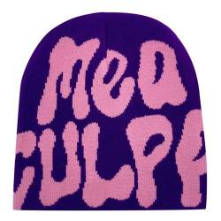 Y2k Beanie Mütze Herren Damen Teenager Y2k Cap Winter Knit Skater Beanie Mütze Hip Hop Strickmützen Baumwolle Spider MEA Culpa Printed Y2k Beanie Cap Hat Pink Harajuku Fashion von Kashyke