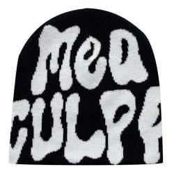 Y2k Beanie Mütze Herren Damen Teenager Y2k Cap Winter Knit Skater Beanie Mütze Hip Hop Strickmützen Baumwolle Spider MEA Culpa Printed Y2k Beanie Cap Hat Pink Harajuku Fashion von Kashyke