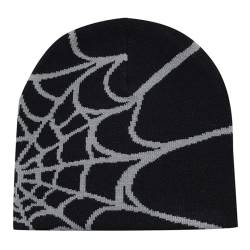 Y2k Beanie Mütze Herren Damen Teenager Y2k Cap Winter Knit Skater Beanie Mütze Hip Hop Strickmützen Baumwolle Spider MEA Culpa Printed Y2k Beanie Cap Hat Pink Harajuku Fashion von Kashyke