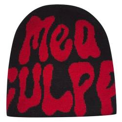 Y2k Beanie Mütze Herren Damen Teenager Y2k Cap Winter Knit Skater Beanie Mütze Hip Hop Strickmützen Baumwolle Spider MEA Culpa Printed Y2k Beanie Cap Hat Pink Harajuku Fashion von Kashyke