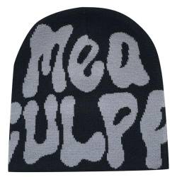 Y2k Beanie Mütze Herren Damen Teenager Y2k Cap Winter Knit Skater Beanie Mütze Hip Hop Strickmützen Baumwolle Spider MEA Culpa Printed Y2k Beanie Cap Hat Pink Harajuku Fashion von Kashyke