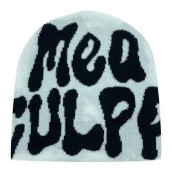 Y2k Beanie Mütze Herren Damen Teenager Y2k Cap Winter Knit Skater Beanie Mütze Hip Hop Strickmützen Baumwolle Spider MEA Culpa Printed Y2k Beanie Cap Hat Pink Harajuku Fashion von Kashyke