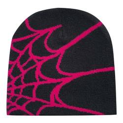 Y2k Beanie Mütze Herren Damen Teenager Y2k Cap Winter Knit Skater Beanie Mütze Hip Hop Strickmützen Baumwolle Spider MEA Culpa Printed Y2k Beanie Cap Hat Pink Harajuku Fashion von Kashyke