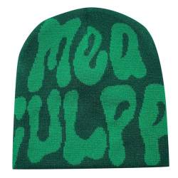 Y2k Beanie Mütze Herren Damen Teenager Y2k Cap Winter Knit Skater Beanie Mütze Hip Hop Strickmützen Baumwolle Spider MEA Culpa Printed Y2k Beanie Cap Hat Pink Harajuku Fashion von Kashyke