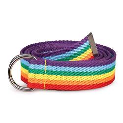 2 Stück Herren Damen Gürtel RegenbogenGürtel, 135 Cm Gürtel Mit Doppelter Ringschnalle, Gestreifter Kontrast Plus Größe Canvas-Gurtband, Beiläufiger Wilder Super Langer Dekorativer Segeltuchgürtel von Kasmole