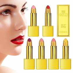 Goldenes Lippenstift-Set | 6-Farben-Antihaft-Becher für Damen-Lippenstift-Make-up,Langanhaltender, hochpigmentierter Lippenfleck, professionelles, natürlich pralles Lippenfarb-Make-up für Kasmole von Kasmole
