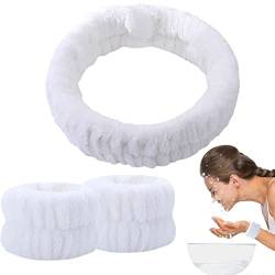 Handgelenk Spa Waschband, Haarband Elastisches Mit Handgelenk Schweißband Set, Mikrofaser Handgelenk Waschen Handtuch Band Armbänder, Spa Gesichts Stirnband Für Frauen Mädchen Makeup, Weiss von Kasmole