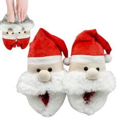 Weihnachtshausschuhe Weihnachtsmann | Süße flauschige Hausschuhe, gefüllte Schlafzimmer-Hausschuhe für Frauen | Süße Fuzzy-Hausschuhe, Unisex, leichte, rutschfeste Paarschuhe für drinnen und Kasmole von Kasmole