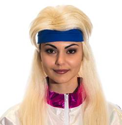 Aerobic Perücke Damen mit Stirnband - Karneval Fasching Mottoparty 80er 90er Jahre Kostüm Outfit Accessoires von Kassettenkind