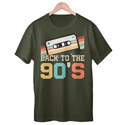 Back to The 90s - Neunziger Retro Kassette - 90er Jahre Mottoparty Outfit T-Shirt (as3, Alpha, xx_l, Regular, Regular, Urban Khaki) von Kassettenkind