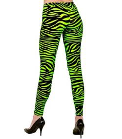 Kassettenkind Leggings Tigermuster Neon-Grün gestreift - Eng Anliegende Damen-Pants - 80er 90er Jahre Mottoparty Kostüm Outfit Accessoires (L/XL) von Kassettenkind