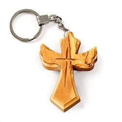 Kassis Geschenkartikel Olivenholz Schlüsselanhänger Kreuz im Engel Form schönes Geschenk zu mehreren Anlässen (1) von Kassis Geschenkartikel