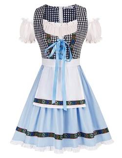 Damen Karneval Kostüm Vintage 2er Set Bayerisches Oktoberfest Kostüme Dirndl Trachtenmode Kleidung Hellblau XL KKH02092-9 von Kate Kasin