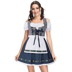 Dirndl für Oktoberfest Damen Trachtenkleid Bierfestkleid Dirndlkleid Festlich Tanzenkleider Marineblaues kariertes Kleid Vintage Oktoberfest Kostüme für Bayerischen damen dirndl KKH02092-2_00L von Kate Kasin