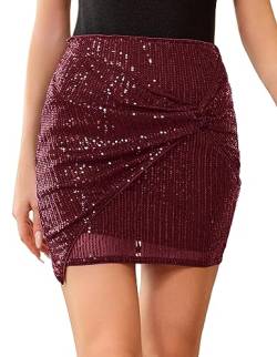 Glitzer Rock Damen Sommer mit Lined High Waist Mini Rock Weinrot Rave Festival Rock für Sparkle Party von Kate Kasin