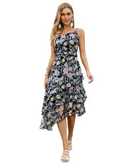 Kate Kasin Blumenkleid Festliche Kleider für Damen Chiffon Midikleid mit Abnehmbar Gürtelschlaufen für Ärmelloser Sommer Ballkleid Abendkleid von Kate Kasin