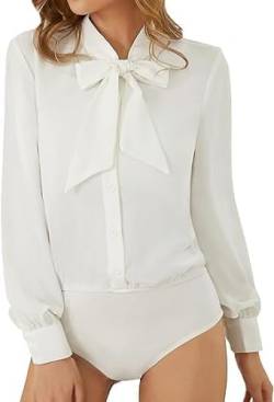 Kate Kasin Damen Bodybluse Business Bluse Stand Collar Vintage Shirts Locker Blusen Weiß L von Kate Kasin