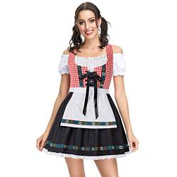 Kate Kasin Damen Dirndl Trachtenkleid Schulterfreies Kleid Oktoberfest Trachtenmoden Damen Dirndl Kleid Kostüme für Bayerischen Karneval Rotes Kariertes Kleid Dirndl für Oktoberfest KKH02092-1_00S von Kate Kasin