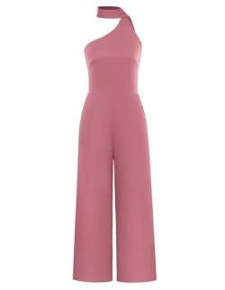 Kate Kasin Damen Neun Minuten Langer Overall mit Neckholder Und Bandverzierung Jumpsuit Eleganter Romper Rose Rot M von Kate Kasin