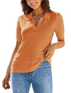 Kate Kasin Damen-Pullover Strickwaren Reverskragen Gerippt Lockerer Pullover Pullover Tops Orange 2XL von Kate Kasin