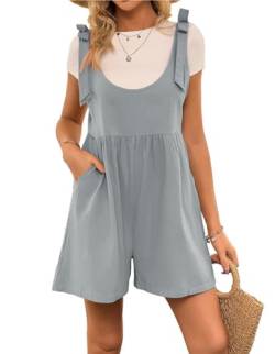 Kate Kasin Damen Sommerlicher Kurzer Jumpsuit Overall Baumwolle und Leinen Gerippter Hosenanzug Strampler Hellblau L von Kate Kasin