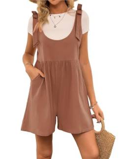 Kate Kasin Damen Sommerlicher Kurzer Jumpsuit Overall Baumwolle und Leinen Gerippter Hosenanzug Strampler Orange L von Kate Kasin