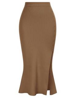 Maxi Rock Für Damen Herbst Mit Schlitz Röcke A Linie Strick Lang Maxirock Business Skirt Khaki L von Kate Kasin