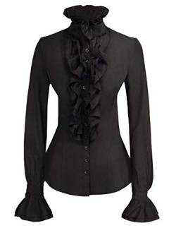 Viktorianische Bluse Gothic Victorian Stehkragen Bluse Tops Korsett Style Viktorianisch Bluse Schwarz-1 XXXL von Kate Kasin