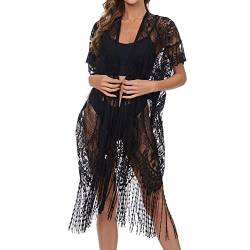 Katech Strandkleid Damen, Sommer Strandponcho Bikini Cover-Ups, Strandkleid Kleider (Strickjacke-Schwarz) von Katech