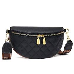 Kleine Umhängetasche Damen, Bauchtasche Damen Stylisch, Crossbody Bag Damen Breiter Gurt, Gürteltasche Damen Leder mit Verstellbarem Breitem Gurt, für Einkaufen, Verabredungen, Reisen (Schwarz) von Katleay