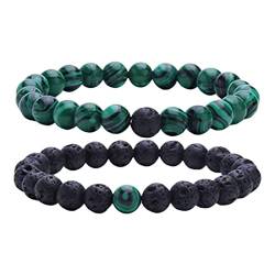 Armband, minimalistisch, natürlicher Lavastein, Perlen, Yoga-Armband, 2 Stück, Retro, L, Zifferblatt-Stil von Katolang