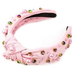 Flexibles Haarband, elegantes Haarband, Damen, flexibel, elegant, Strass, Kunstperlen, Dekor, breites Stirnband, vielseitig, Fashi, Hellrosa von Katolang