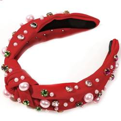 Flexibles Haarband, elegantes Haarband, Damen, flexibel, elegant, Strass, Kunstperlen, Dekor, breites Stirnband, vielseitig, Fashi, Rot von Katolang