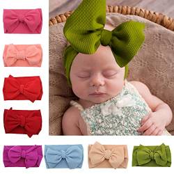 8 Stück Baby Stirnband mit Großer Schleife, Baby Haarband Mädchen Bowknot Stirnbänder, Neugeborene Baby Stirnbänder, Baby Turban Stirnbänder für Kleinkinder, Fotografie Requisiten von Katutude