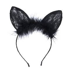 Katutude Katzenohren Schwarz Stirnband Hasenohr Haarband Tier Kopfbedeckung Headwear Cosplay Kostüm Zubehör für Frauen Mädchen Halloween Party Karneval von Katutude