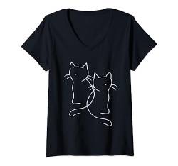 Damen 80er 90er Katzen Retro Vintage Katze T-Shirt mit V-Ausschnitt von Katzen Geschenk Katze Geschenkideen niedlich