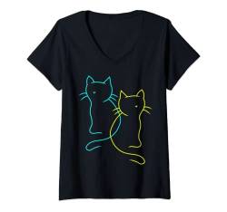 Damen 80er 90er Katzen Retro Vintage Katze T-Shirt mit V-Ausschnitt von Katzen Geschenk Katze Geschenkideen niedlich