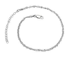 Damen Fußkettchen Singapurkette 925 Sterling Silber rhodiniert 2,4mm breit 21-26 cm lang Fußkette Armkette Anklet nickelfrei anlaufgeschützt von Kauf-mich-weg