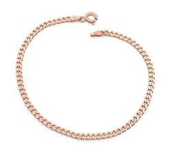 Kauf-mich-weg Damen-Armband Panzerarmband 925 Sterling Silber rose vergoldet 3mm breit Länge wählbar 17 18 18,5 19 19,5 20 21 cm Panzerkette Rosé Armkette (18) von Kauf-mich-weg