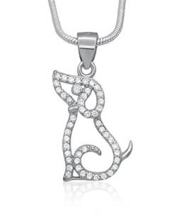 Kauf-mich-weg Damen-Collier Hund 925 Sterling Silber 47 Zirkonia 45cm lang Silberkette Halskette Kette Hündchen von Kauf-mich-weg