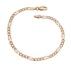 Kauf-mich-weg Figaro Armband gedrückt 925 Sterling Silber rose vergoldet 3,2mm breit 19cm lang Figarokette Silberkette Armkettchen rosé von Kauf-mich-weg